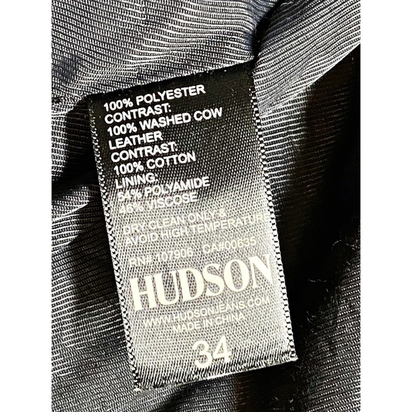 HUDSON Black Silky Quilted Varsity Bomber Jacket, Genuine Leather Trim, 34 - Picture 9 of 11